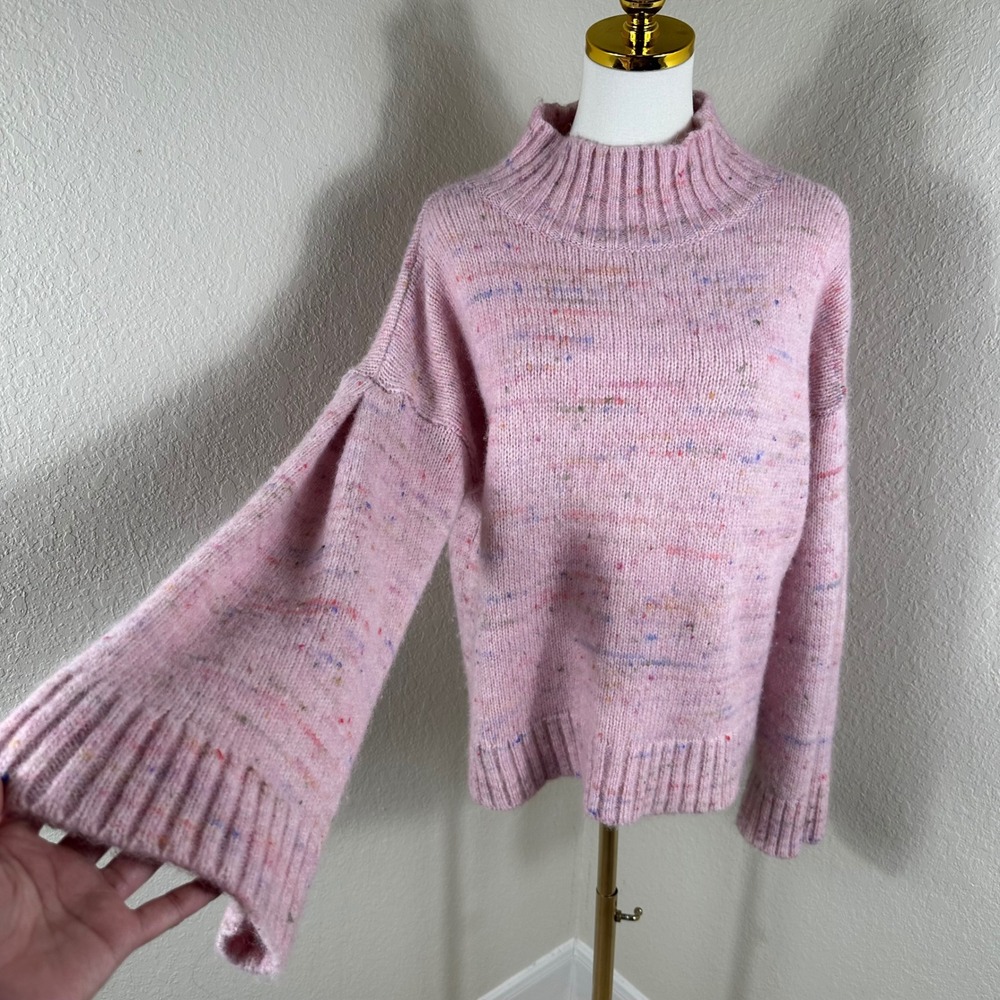 Club Monaco Sweater Womens M Pink Confetti Knit Mock Neck Italian Yarn Pullover